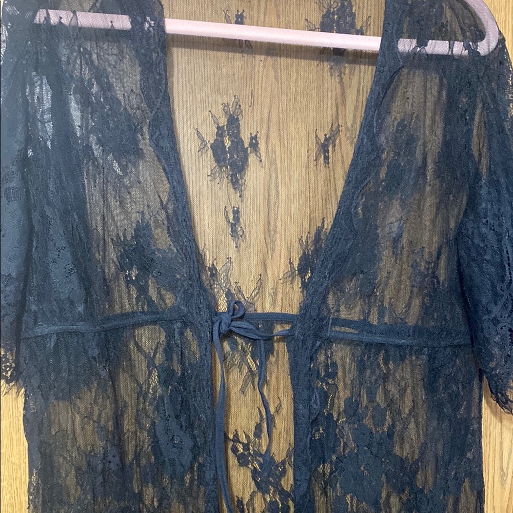 Elegant Black Lace Kimono Robe